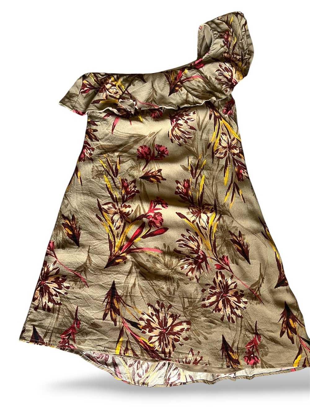 Astr One-Shoulder Floral Ruffle Dress - Beige/Green Multicolor - Picture 4 of 8